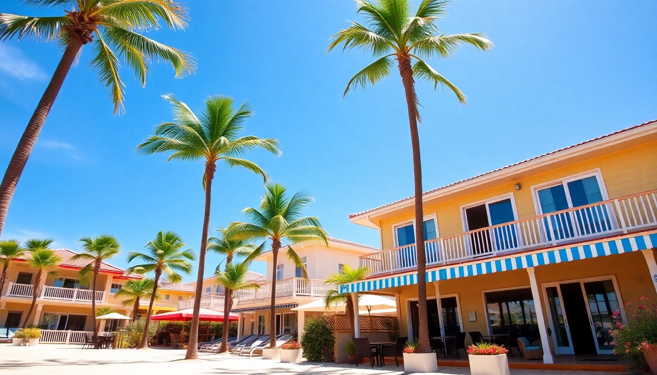 View stunning beach vacation rentals for sale surrounded by palm trees and blue skies.