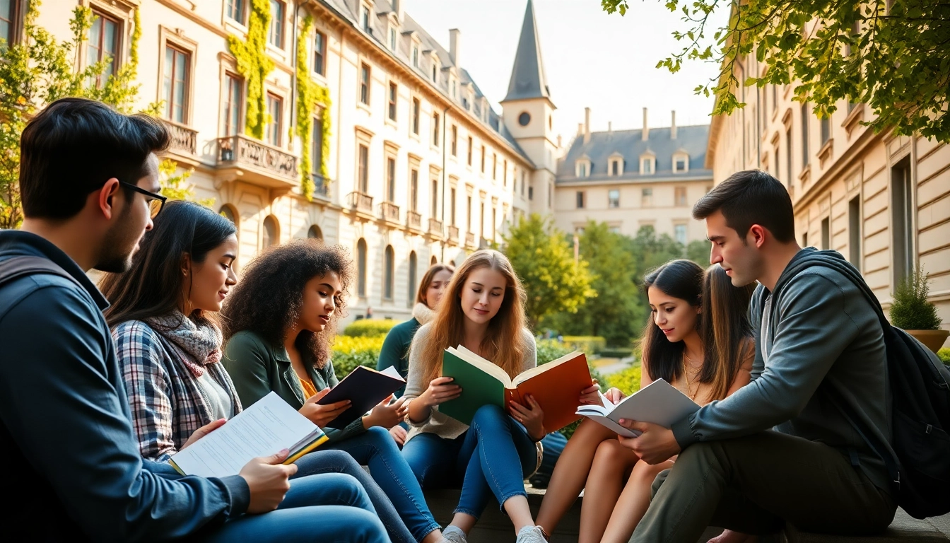 Students engaged in collaborative learning while studying Avrupa'da Üniversite Okumak in a picturesque European setting.