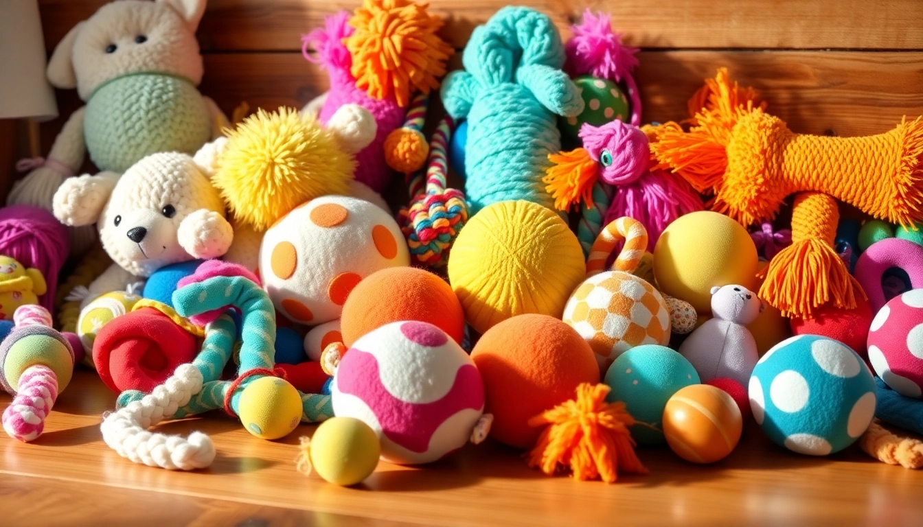 Engaging collection of pet toys including plush, rope, and chew toys for dogs.