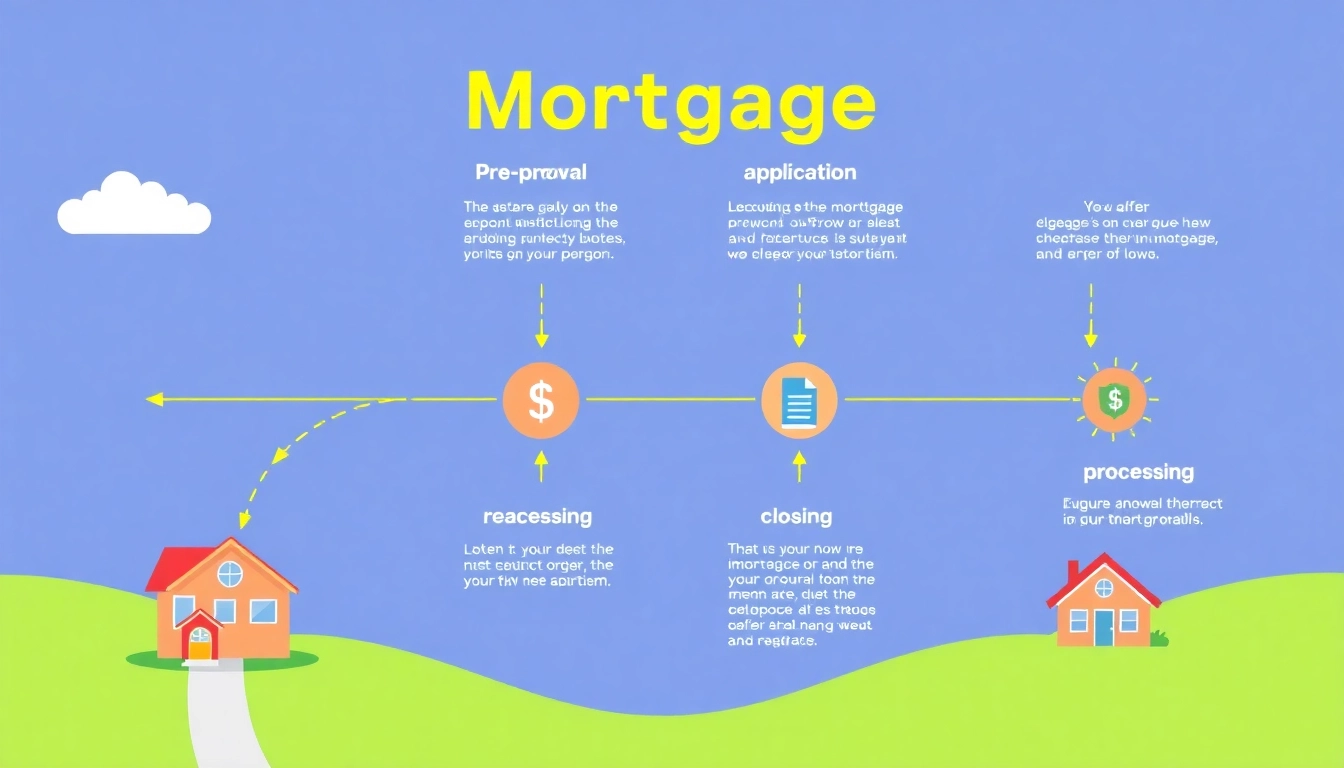 Visualize the mortgage process for lenders, highlighting steps like pre-approval and closing with clear annotations.