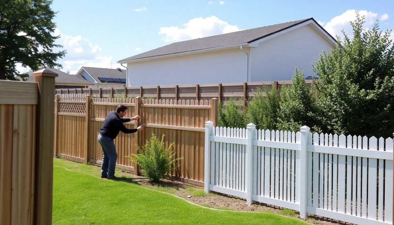 A skilled team installing high-quality fences in Manchester by top fencing companies Manchester, showcasing diverse styles and craftsmanship.