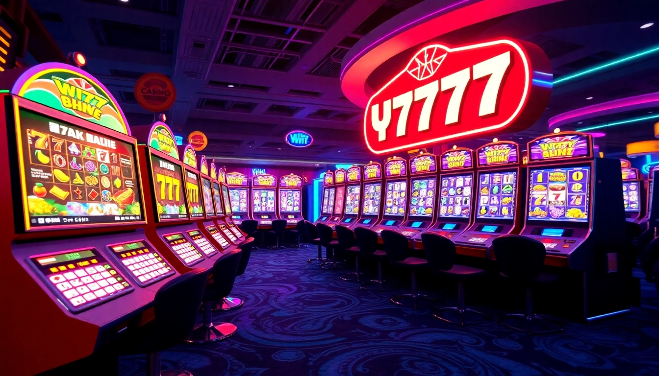 Engage with สล็อต777 slot machines in a vibrant online casino setting, showcasing excitement and variety.