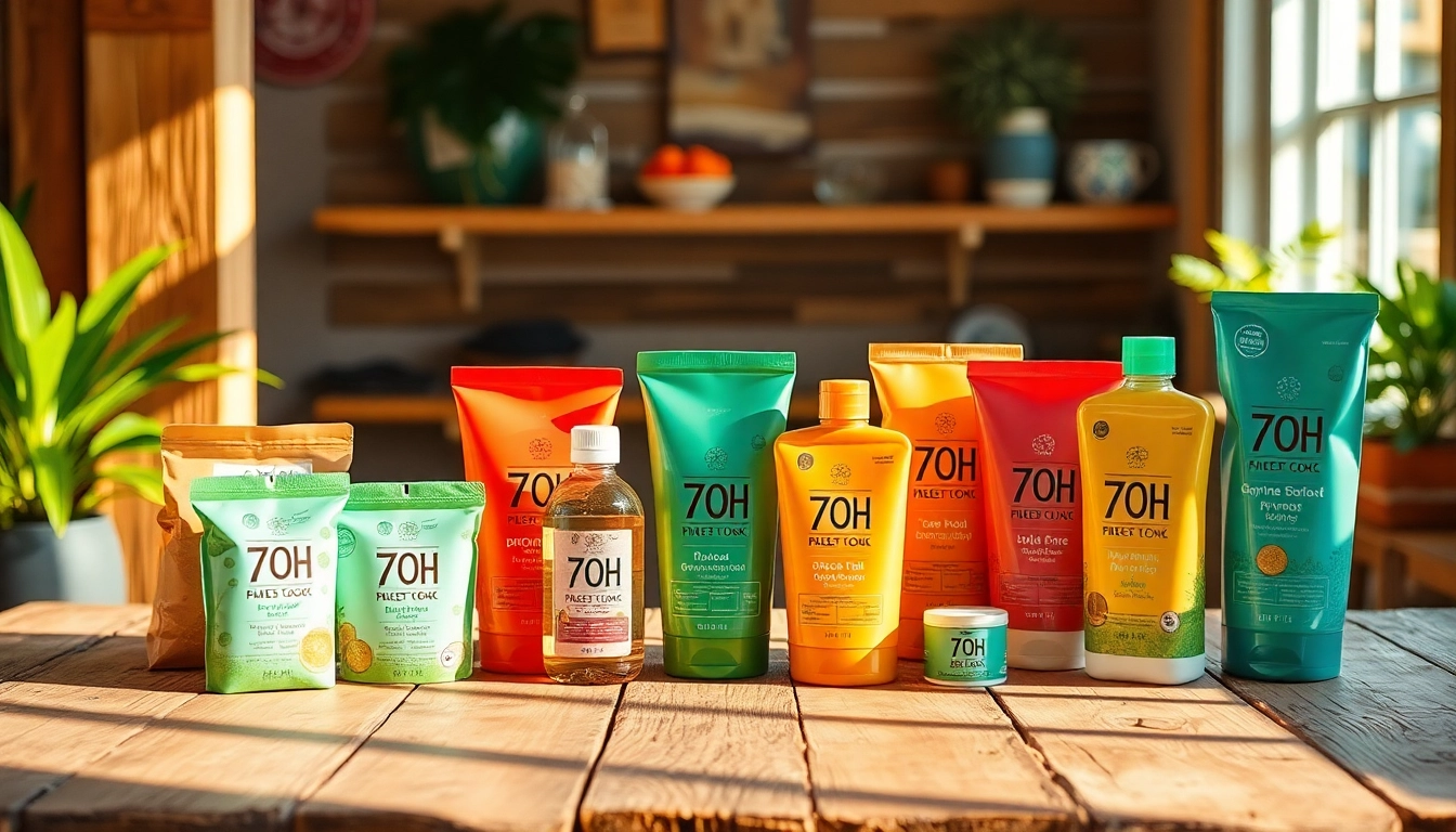 Explore Bulk 7oh products arranged on a wooden table, showcasing vibrant packaging and organic textures.